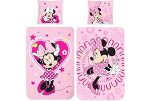 BERONAGE Minnie Mouse flanelowa pościel dziecięca Sweet Pink 135 x 200 + 80 x 80 cm 100% bawełna flanela jakość Minnie Mouse Myszka Myszka Mickey Pink Love z zamkiem błyskawicznym, rozmiar niemiecki