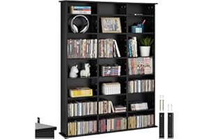 TecTake® Scaffale Verticale per CD/DVD, 18 Ripiani Regolabili, Costruzione Stabile in MDF, Supporto Anticaduta, Bianco Opaco, 105,5 x 19 x 136,5 cm, Per Archivio Libri e Documenti - Nero