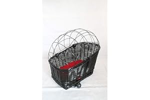 MARCUS´ WEIDENHANDEL Hundefahrradkorb für Gepäckträger aus Weide mit Metallgitter und Kissen Schwarz XL oder XXL Gepäckträgerkorb Weidenkorb Hundekorb Tierkorb (XL mit Kissen)