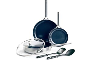 Blue Diamond Cookware Triple Steel Set Di Pentole Antiaderente in Acciaio Inossidabile in Ceramica, 6 Pezzi, Include Padella e Utensili,Senza PFAS, Multistrato, Induzione, Forno, Lavastoviglie,Argento