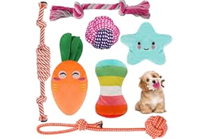 RIO Direct Squeaky Plush Dog Rope Toys Set, 8 Pack Puppy Chew Toys for Teething Training, Cute Interactive Tug Rope Toys for Small and Medium Dogs, Washable, Natural Cotton & Non Toxic