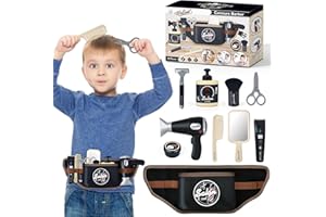 deAO Set da Parrucchiere per Bambini, Kit da Salone di Moda in 10 Pezzi con Forbici, Pettine, Tagliacapelli, Asciugacapelli, Spazzola, Rasoio, Gioco di Ruolo per Ragazzi di 3 Anni+, Regalo per Ragazzi