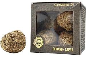 LivuX Sagrada Madre Premium Smudge kula Olibanum i szałwia – ręcznie wykonana kula do wędzenia z naturalnej żywicy kadzidła i szałwii, ok. 65 g, do czyszczenia i energicznego klarowania 1188