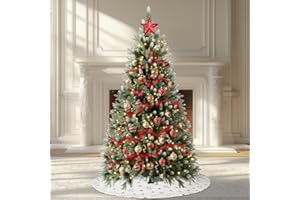 Soontrans Weihnachtsbaum mit Beleuchtung Wija, Künstlicher Weihnachtsbaum mit Lichterkette 450 Warmweiß LED-Licht & Kunstschnee Beschichtung & 1250 Zweigen & Holzständer, aus PE-Spritzguss & PVC (H210