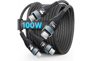 AIONEUS USB C to USB C 3M Long Fast Charging Cable [100W 5A 2Pack] USB Type C Charger Fast Charge Lead Usbc to Usbc Cable for iPhone 15 16 Pro Max/Plus iPad Pro/Air MacBook Pro Samsung Galaxy S23 S22 Pixel