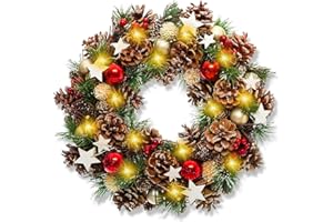 NEMMXUB LED Weihnachtskranz mit Kugel 35cm Christmas Wreath Kreativ Weihnachten Türkranz Weihnachten Dekoration Weihnachtskranz Weihnachtsdekoration für Tür Haustür, Kamin, Wand und Einkaufszentren