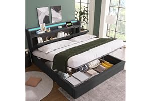 ‎TZCIN Doppelbett 160x200 cm, Hydraulisch Stauraumbett Funktionsbett mit Großer Stauraum, Polsterbett Stauraum-Kopfteil Bett mit Aufladen USB und LED Beleuchtung, Verstellbares Kopfteil, Grau, Ohne Matratze