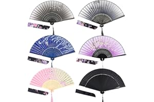 Humairc 6 Pezzi Ventaglio Pieghevole, Ventaglio Bambù, Ventaglio Pieghevole Cinese, Ventaglio Decorativo Floreale Palmare, Ventaglio Nappe, per Regalo di Matrimonio Baby Doccia Decorazione Nozze