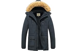 WenVen Chaqueta de Invierno para Hombre Chaqueta con Forro Polar Cálido Abrigos Cortavientos con Cremallera Frontal Capucha de Piel Sintética Extraíble Hombre