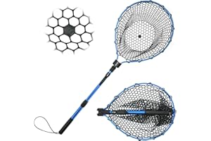 Matymats Fishing Landing Net - Lightweight Portable With Rubber Mesh, Retractable and Foldable for Fly, Kayak, Catfish, Bass, Trout Fishing