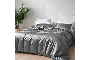 LINENWALAS 100% Natural Bamboo 3-Piece Duvet Cover Set with Zipper and Corner Ties- Softest Cool Bedding Perfect for Skincare (King, Light Grey)