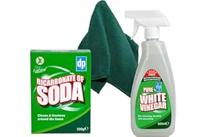 Bicarbonate of soda for Cleaning & White Vinegar for Cleaning (Baking Soda for cleaning),White Vinegar Cleaning Spray and Wilosc Microfibre Cloth Set |