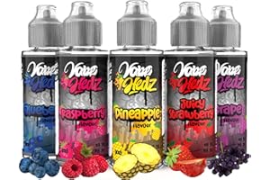 VAPE HEDZ Vape Liquid - 5 Pack Flavour Variety - 100ml Nicotine Free Vape Juice - 70/30 Ratio E Liquid with Room for Nic Shots - Vape juice Flavour Blends Include Blueberry,Raspberry & Pineapple