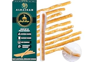 Brosse à dents en bois Al Raihan Miswak – Brosse à dents tradi7onnelle arabe Siwak pour un ne;oyage propre, sain et blanc des dents, brosse à dent naturelle désinfectante || Lot de 10