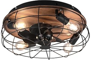 RL LIVE YOUR LIGHT Reality Leuchten Ventilator Trondheim R61105032, Metall Schwarz matt/Holzfarbig, exkl. 4x E27, Fernbedienung, Timer, 3 Stufen Ventilator