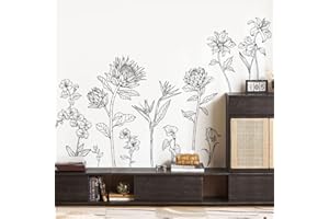 Supzone Adesivi Murali Fiori - Decorazione Parete con Lillà delle Valle e Fiori Selvatici a Linee Bianco e Nero, Adesivi da Parete Autoadesivi per Soggiorno e Camera da Letto, Vetrofanie