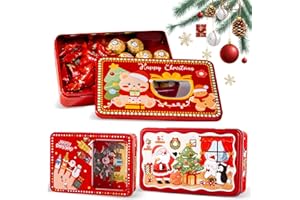 QIANAI Scatole Biscotti Natale, Barattolo per Pasticceria Natalizio In Metallo, Barattolo Natalizi Quadrato, Caramelle Box, Scatole Biscotti Natale, per Caramelle, Regali (B)