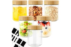 Otauoaea 6 Piezas Tarros de Cristal con Tapa, 470ml Vasos Yogurtera con Tapa, Mason Jar Botes de Cristal Hermetico Overnight Oats Jar para Yogur, Mermelada, Especias, Cereales, Pudín