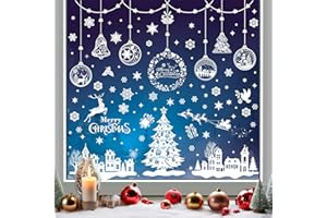 DULUOK 224 PCS Adesivi per Finestre di Natale - Vetrofanie Rimovibili e Riutilizzabili in PVC - Fiocchi di Neve Bianchi - Decorazioni Natalizie per Vetri