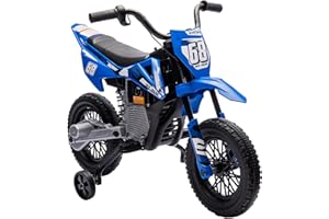 AIYAPLAY Moto électrique Enfants, Moto Cross pour Enfants, 2 Moteurs 12V Puissant, Vitesse Max. 5 km/h, Roues d'entraînement, système de Suspension, Musique, pour 3 à 6 Ans, Bleu
