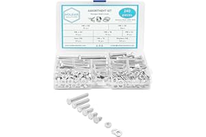 NOLDAR | Surtido de tornillos con cabeza hexagonal, tuercas hexagonales y arandelas planas. Kit tornillería de acero inoxidable de 240 piezas. Métrico M6. Longitudes desde 10 mm hasta 40 mm.