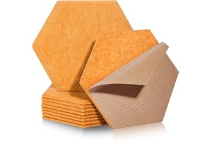 Hexagon Akustikplatten selbstklebend 12 Stück I Schallabsorber Schallschutz mit hoher Dichte für Wand Decken Holz & Tür - Akustikpanel Schallschutzplatten Akustikplatte, 30x26x0.9cm (12 Stück, Gelb)