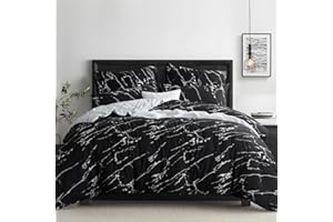 RUIKASI Biancheria da letto 200 x 220 cm, 3 pezzi, colore nero, copripiumino 200 x 220 cm, con motivo marmo, set di biancheria da letto 200 x 220 cm, in microfibra con chiusura lampo, morbida e non