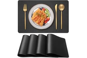 Blibalaskr PVC Heat Resistant Placemats Set of 4,Waterproof Wipeable Floor Place Mats,Non-Slip Easy Clean Table Mats for Kitchen Table Decor,12×18 Inch(Black)