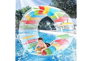 Probuk Gonflable Flotteur Roue à Eau, Rouleau à Eau Gonflable,Eau, 120cm Jouet De Piscine Roue à Jouet Flotteur à Rouleaux Géants Jouet Extérieur Parent-Enfant Gonflable Trampoline