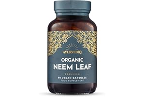 AYURVEDIQ WELLNESS Ayurvediq Organic Neem Leaf Capsules x60 600mg (Azadirachta Indica) – Indian Lilac Neem Powder Organic – Detox, Immunity Support, Clear Skin Soil Association Organic Health and Wellbeing Supplements