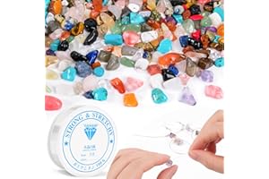 ‎RUBY RUBY 420 Stück Bunte Edelstein Perlen mit Loch Naturstein Chips zum Auffädeln – DIY Schmuck Bastelset für Armbänder, Halsketten & Ohrringe mit 0,6 mm Elastikfaden