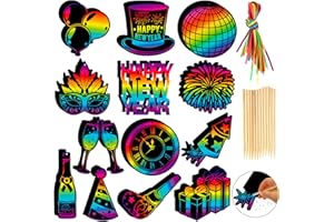 HOWAF 36pcs Happy New Year Scratch Art for Kids, Fireworks Rainbow Scratch Paper Cards Gifts for New Years Eve Decorations 2026 Accessories, NYE Party Decorations 2026