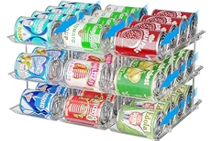 BingoHive Can Organiser for Pantry Stackable 3 Tiers Can Storage Organiser Pantry Soda Can Organiser for Fridge 36 Cans Rack Automatic Rolling Canned Food Organiser for Refrigerator Kitchen Clear