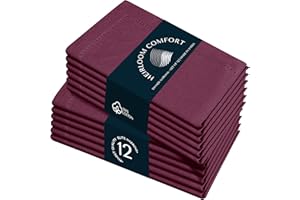 HEIRLOOM COMFORT Burgundy Cotton Cloth Napkins 45x45 cm - Set of 12 - Soft, Absorbent, Durable, Reusable, Washable - Hemstitch Mitered Edges - Perfect for Weddings, Receptions, Holiday, Formal Events