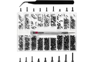 Lyeteung 500 Pezzi 18 Misure M1.2/M1.4/M2 Kit di Micro viti di Riparazione, Mini Viti Kit, Viti di Riparazione Micro, con Cacciavite e Pinzett, per Occhiali, Laptop, Orologi, Nero