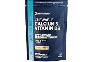 HORBÄACH Chewable Calcium and Vitamin D Tablets | 800mg Calcium & 200iu Vitamin D3 | Vegan Supplement | 120 Tablets - Tropical Berry Flavour | by Horbaach