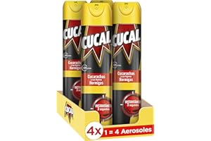 Cucal Insecticida Aerosol Fulminante contra Cucarachas, Hormigas y sus huevos (4 x 400 ml), insecticida para insectos rastreros, mata y seca en segundos, no deja residuos