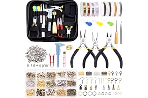 GLARKS Kit de fabrication de bijoux 950 pièces avec outils, pinces, fils, apprêts, outils de mesure pour boucles d'oreilles, colliers, réparation