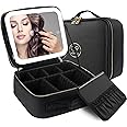 MOMIRA Travel Makeup Bag Cosmetic Bag Makeup Organizer Bag with Lighted Mirror, Adjustable Brightness in 3 Color Scenarios, Waterproof Makeup Train Case, Gift for Women - Black
