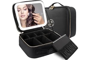 MOMIRA Makeup Bag with Mirror and Light Travel Makeup Train Case Cosmetic Organizer Portable Artist Storage Bag with Adjustable Dividers Makeup Brushes Storage Organizer Black