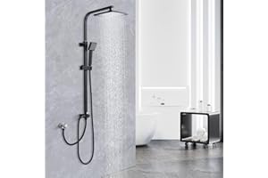 HOMELODY Colonne de Douche Noir Sans Mitigeur Pluie Mélangeur Acier Inoxydable Ensemble de Douche Salle de Bain Angulaire Ajustable Colonne Douche Sans Robinetterie avec Pommeau de Douche