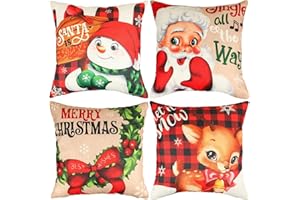 VEYLIN Christmas Decorative Cushion Cover Set of 4 Christmas Pillow Cases43 x 43 cm, Buffalo Plaid Snowman Design, Holiday Theme