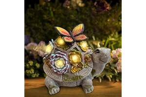 OKESYO Solar Gartenfiguren Schildkröte Gartendeko für Draußen mit Sukkulenten und Wetterfest LED Leuchten, Solar Garten Statue Home Balkon Dekoration, Geschenke für Frauen Männer Mama