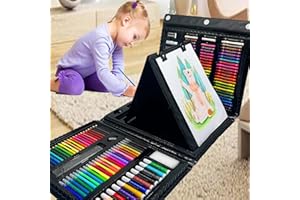 XDISHYN 208 Art Supplies Kit with Double Sided Trifold Easel, Oil Pastels, Crayons, Colored Pencils, Watercolor Pens - Gift for Kids & Adults