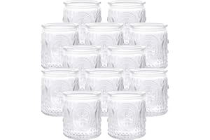 ENJINKAIL 12PCS Glass Tea Light Candle Holders,Vintage Candle Jar, Coloured Tealight Holders, Votive Candle Stand for Indoor, Outdoor, Garden, Dinner, Church, Weddings, Home Décor, Gifts (Clear)