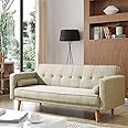 ZANOFIRA 3 Seater Sofa Bed with Detachable Armrests Click Clack Sofa Bed with Fireproof Sponge, Breathable Linen Guest Bed for Living Room, Apartment, Bedroom, Home Office, Cream White