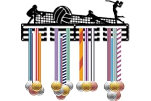 CREATCABIN Soporte para Medallas Voleibol Playa,Colgador Medallas,Marco Montaje En Pared,para Colgar Deportes,Atleta,Metal,Hierro,Negro,Organizador para Colgar 60 Medalla,Premios,Fútbol,40x15cm