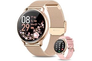 RUXINGX Smartwatch Damen mit Telefonfunktion 1.32" HD Voll Touch Screen, Armbanduhr mit SpO2 Pulsuhr Menstruationszyklus Schlafmonitor Schrittzähler Kalorien Fitness Tracker IP68 iOS Android Roségold