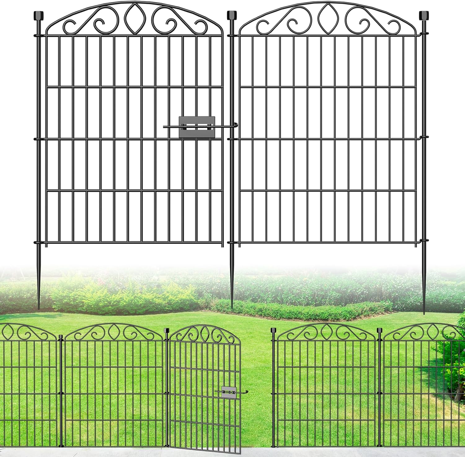 Garden Fence 12 Panel with Gate - 76.2cm H x 7 m L, No Dig Rustproof Metal Tall Animal Barrier for Dogs Rabbits, Decorative Outdoor Border for Yard, Patio, and Flower Beds