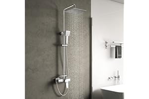 Columna Ducha Monomando YOOZENA, Duchas de Baño Columna Extensible con Grifo, Alcachofa de Ducha con Manguera, Ducha Lluvia, Cromado Cuadrada